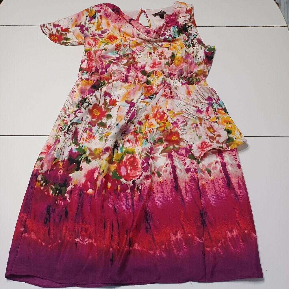 Trully Dress Womens 12 White Colorful Floral Fit Sleeveless Knee Length Lined‎